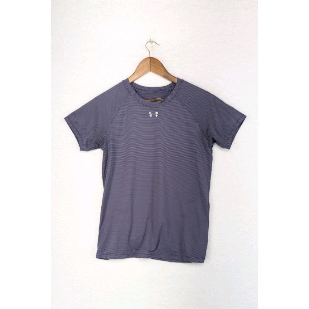 Under Armour Women Top Lavender Striped Short Sleeve Active Fit Small